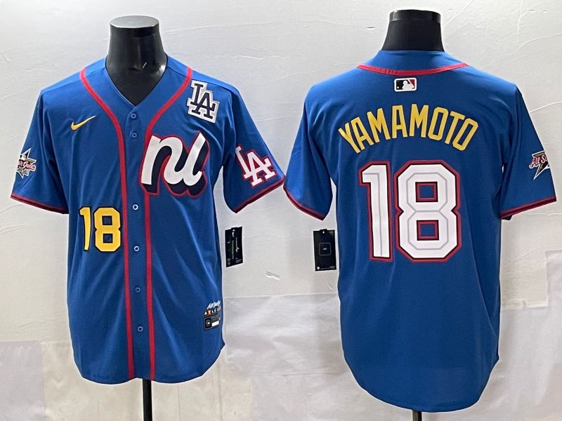 Men 2025 Los Angeles Dodgers #18 Yamamoto Blue All star Nike MLB Jersey style 07->los angeles dodgers->MLB Jersey